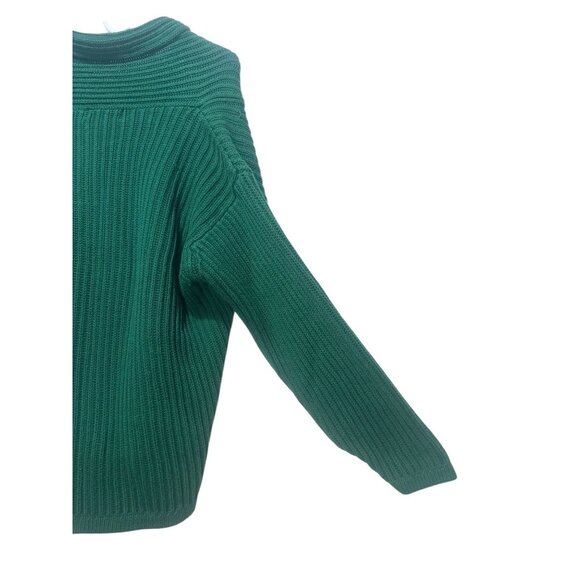 Vintage Eddie Bauer Chunky Knit Sweater Mens Medium Green Shawl Cowl Neck Preppy - Picture 12 of 13